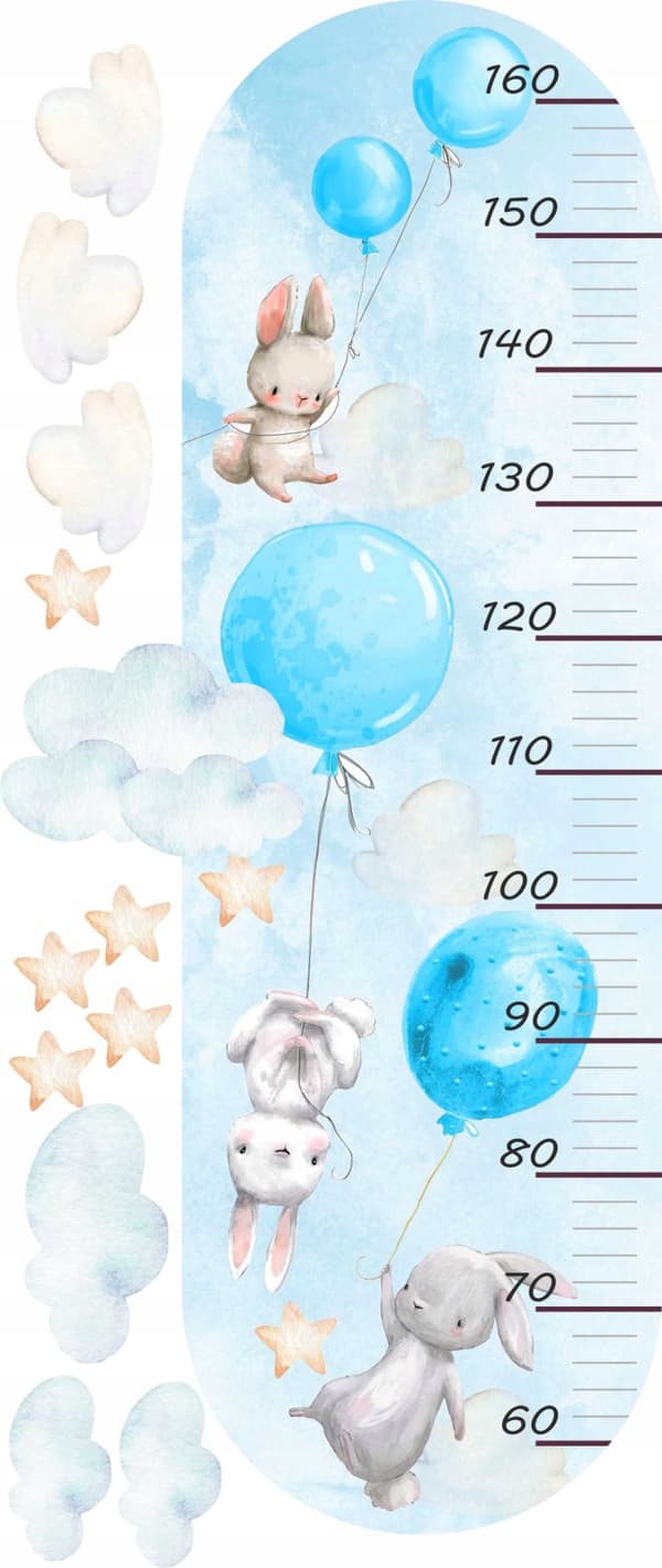 Veggklistremerke - Kaniner med ballonger / Høydemål