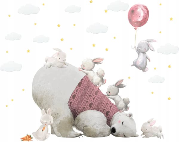 Wallsticker - Sovende bjørn og kaniner