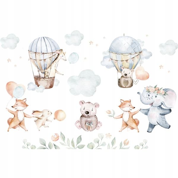 Veggklistremerke - Boho-dyr med ballonger