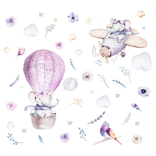 Wallsticker – Elefanter på fly og luftballon