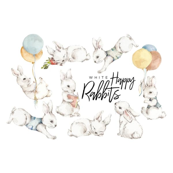 Wallsticker - White Happy Rabbits Wonderland Set