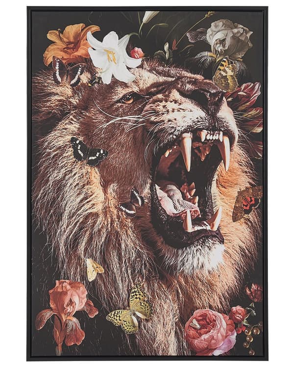 Indrammet Vægbillede med Løve Motiv Multifarvet 63 x 93 cm