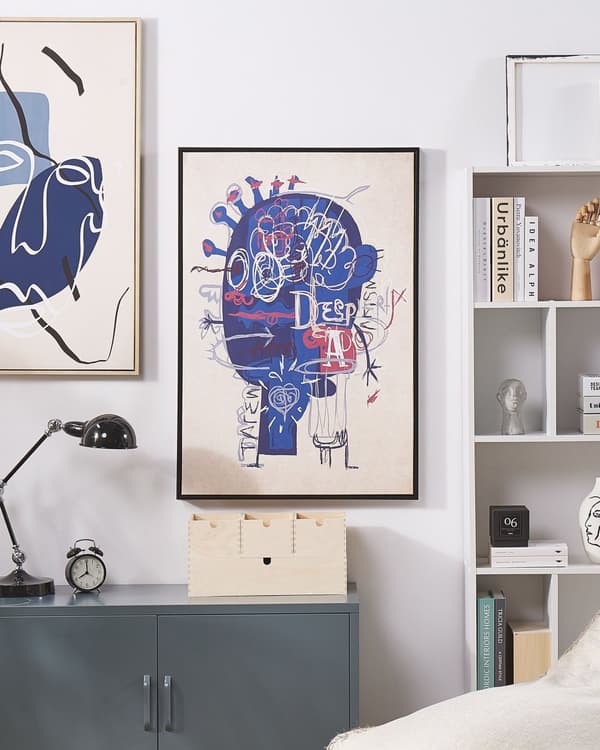 Indrammet Vægbillede med Abstrakt Motiv Blå og Beige 63 x 93 cm