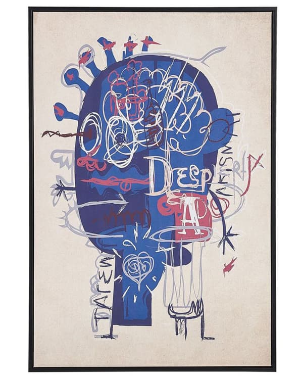 Indrammet Vægbillede med Abstrakt Motiv Blå og Beige 63 x 93 cm