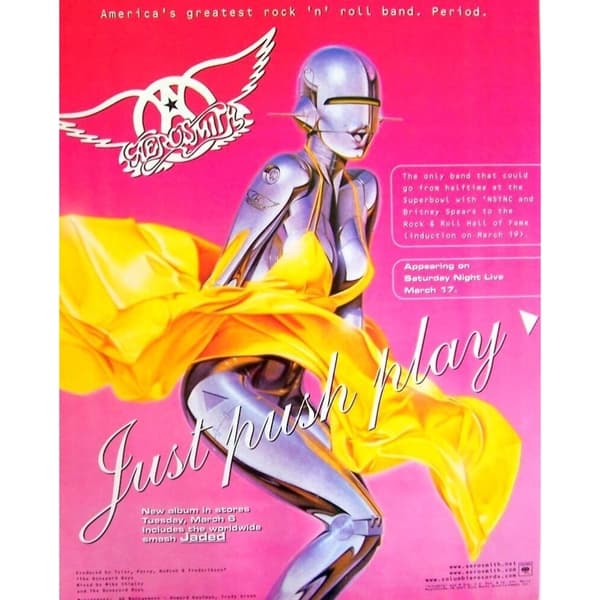 Aerosmith Just Push Play-plakat Pink/Yellow/Grey 40cm x 30cm