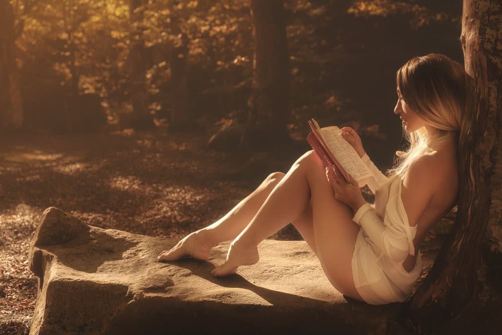 Reading In The Forest Poster