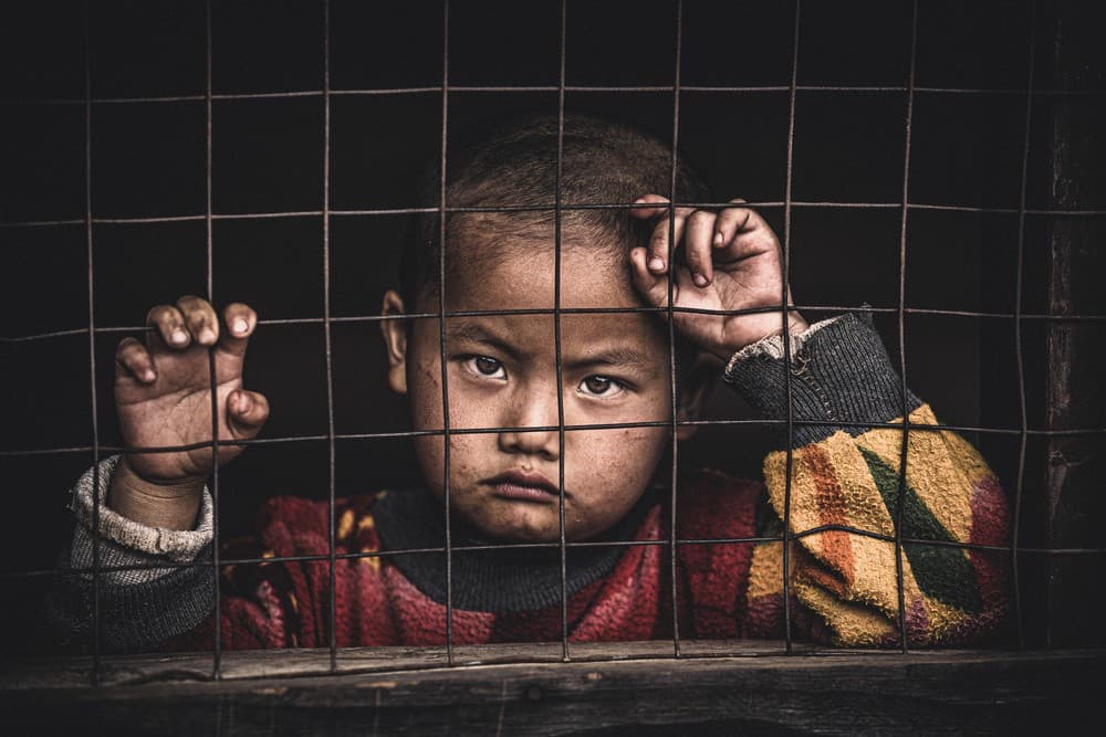 Eyes Behind The Grilled Window Poster