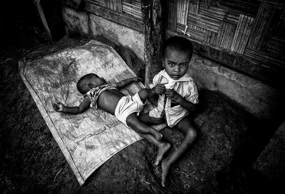 Rohingya Boy Taking Care Of His Brother - Bangladesh Poster