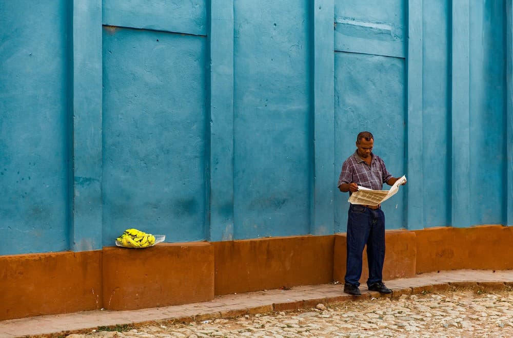 Newspaper Reading Banana Seller Poster