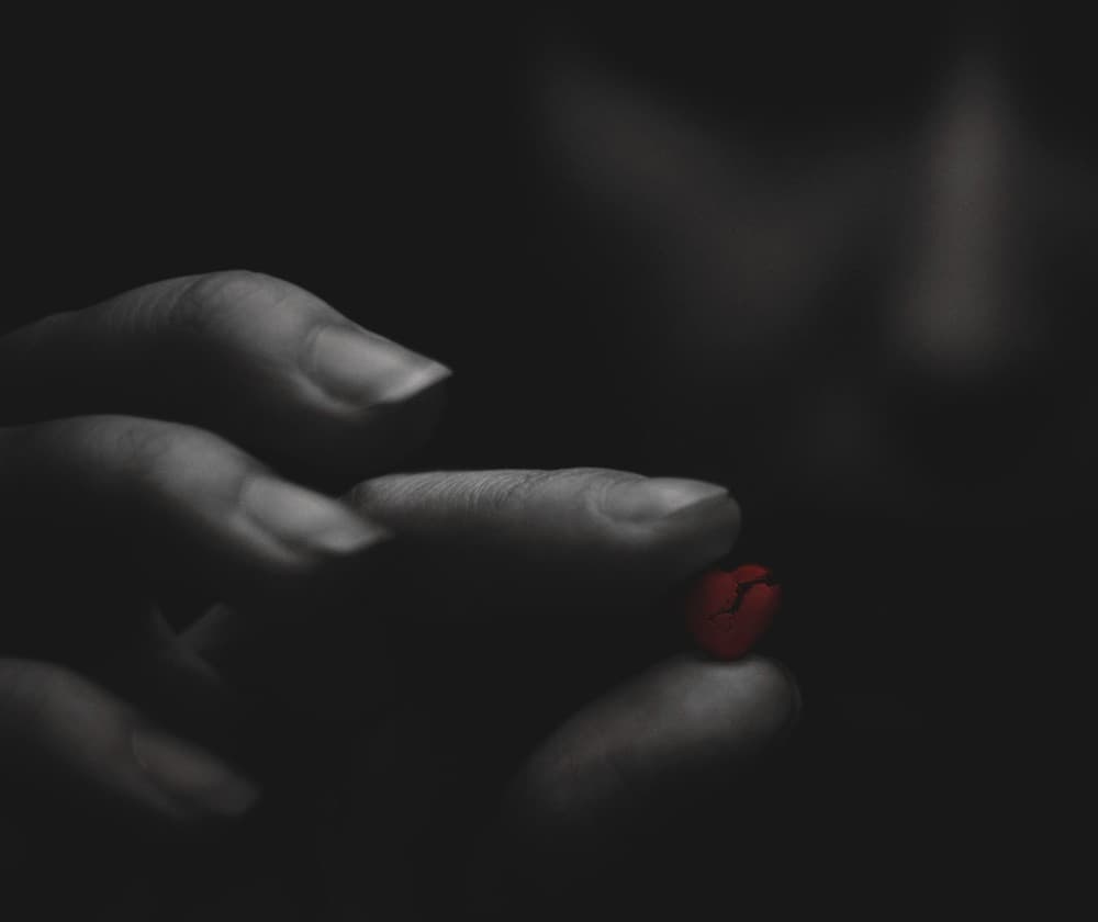 Broken Red Heart In The Moody Girl's Hands. Poster