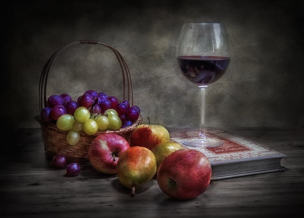 Wine, Fruit And Reading Poster
