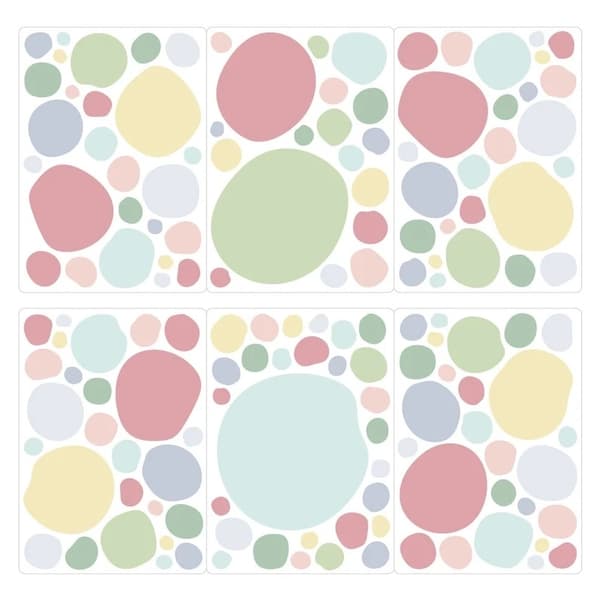 Veggklistremerke - Prikker / Pastell Rosa Gul Mint / 100 stk