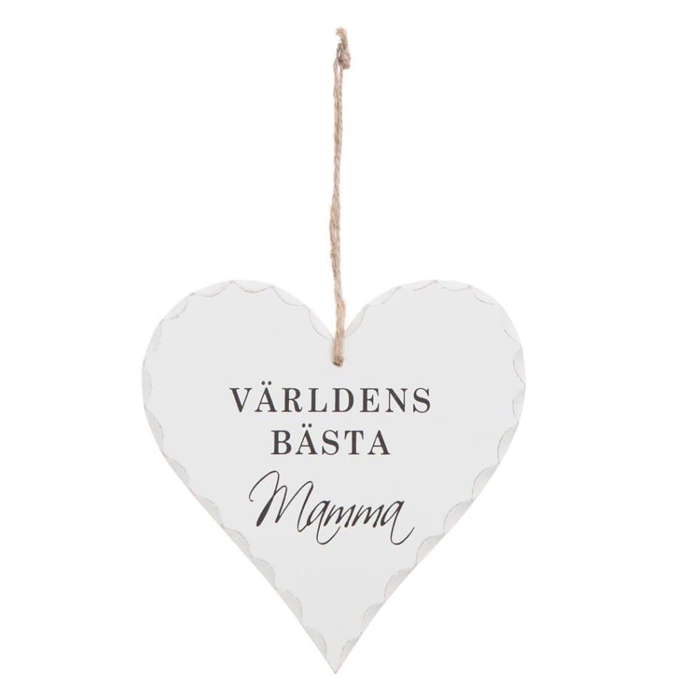Hjärta Världens bästa Mamma Vitt 15 cm