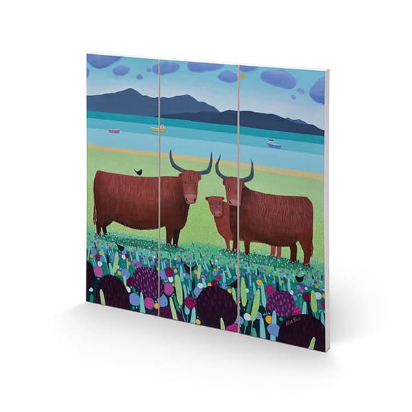Ailsa Black Long Haired Ones Square Wood Print Blue/Brown/Green 30cm x 30cm
