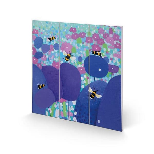 Ailsa Black Buzzing About fyrkantigt trätryck Blue/Green/Pink 30cm x 30cm