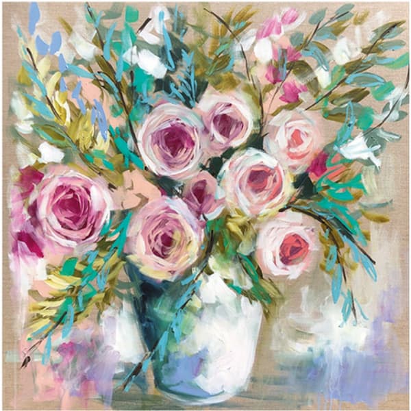 Amanda Brooks Lemon Scented Gum & Bush Roses Poster Pink/White/Blue 60cm x 60cm