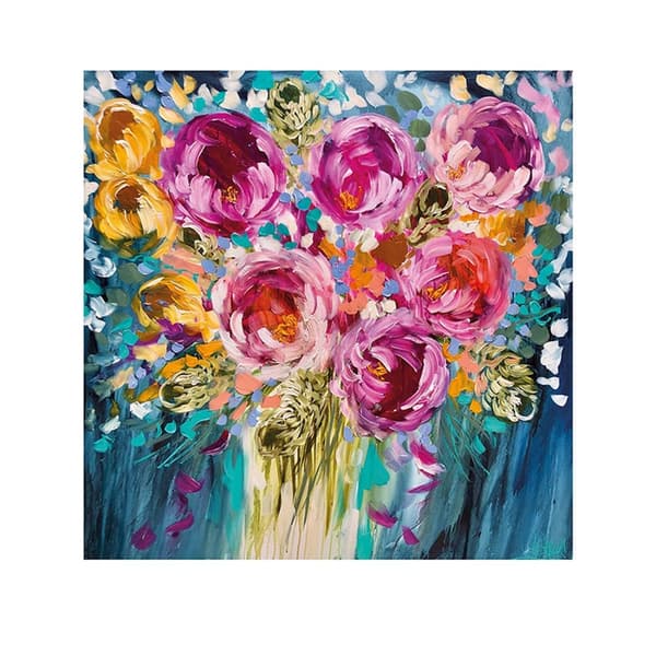 Amanda Brooks Golden Tulip, Peony & Banksia Poster Pink/Blue/Yellow 60cm x 60cm