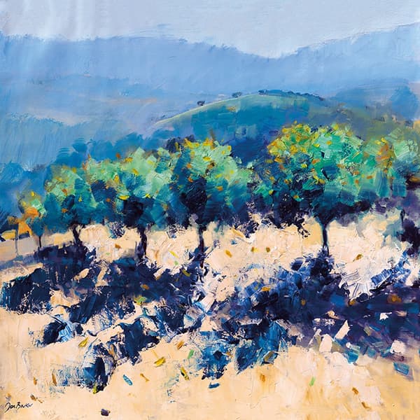 Jon Barker Morning Shadows Simou Poster Blue/Green/Yellow 60cm x 60cm