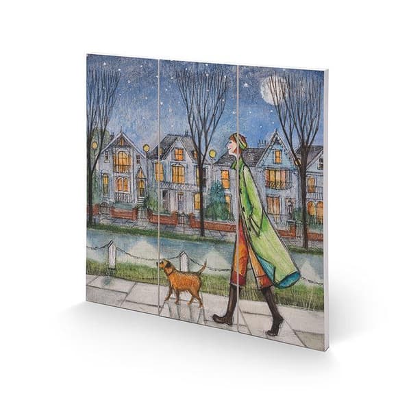 Joe Ramm By The Light Of The Moon Wood Print Blue/Green/Brown 30cm x 30cm