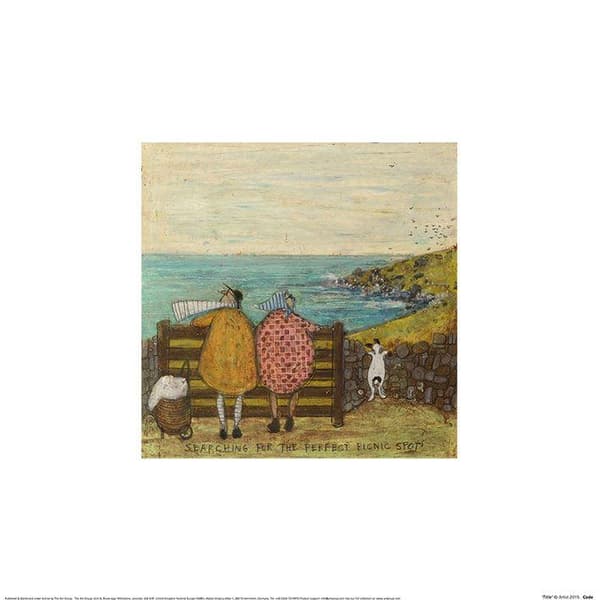 Sam Toft Searching For The Perfect Picnic Spot Poster Green/Blue/Cream 30cm x 30cm