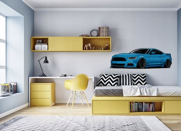 Veggklistremerke - Ford Mustang / Blå