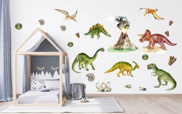 Wallsticker - Dinosaur og vulkan