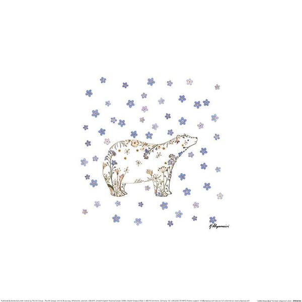 Helen Ahpornsiri Little Snow Bear Poster White/Brown/Blue 30cm x 30cm