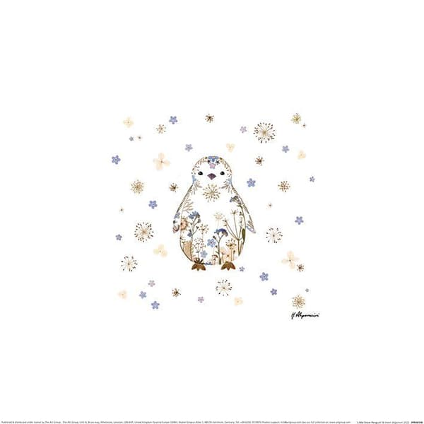 Helen Ahpornsiri Little Snow Penguin Poster White/Brown/Blue 30cm x 30cm