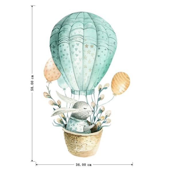 Wallstickers - Kanin med blomster i luftballon