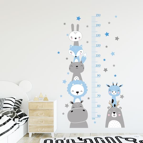 Veggklistremerke - Boho Animals Blue / Høydemål