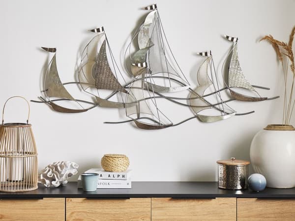 Veggdekorasjon Sølv Metall 67 x 132 cm Veggkunst Båter Moderne Maritim stil