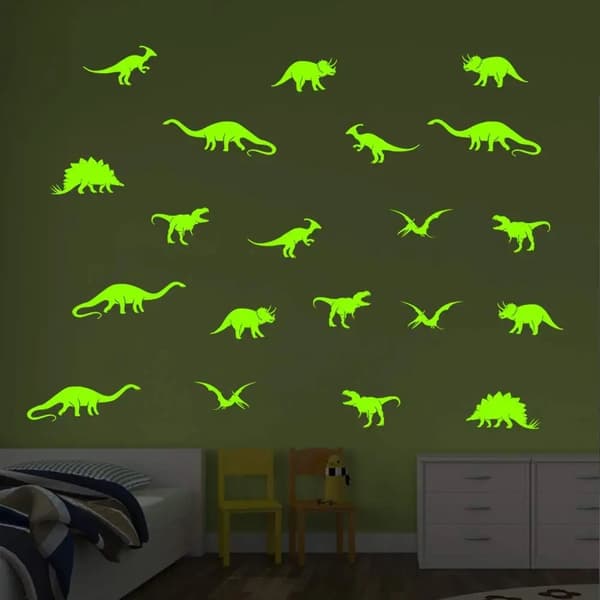 Veggklistremerke - Dinosaurer / 20 stk / Lyser i mørket