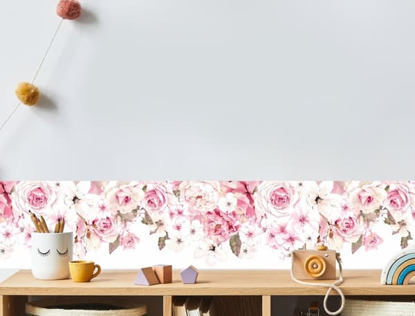Veggklistremerke - Kirsebærblomst og rose / grense
