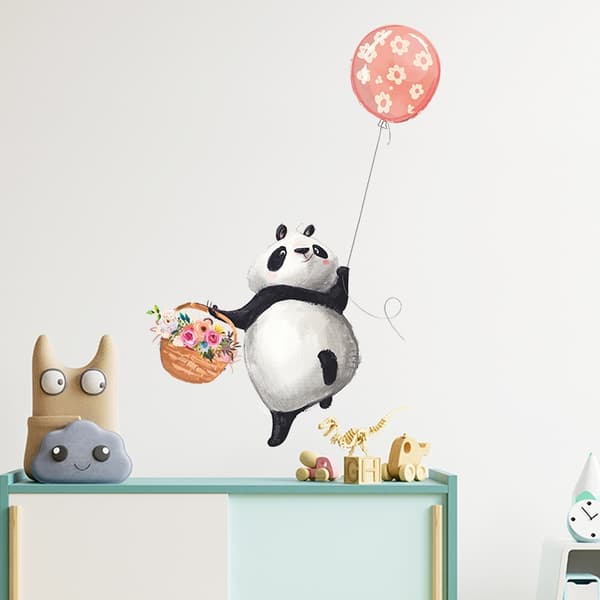 Veggklistremerke - Panda med blomster og ballong