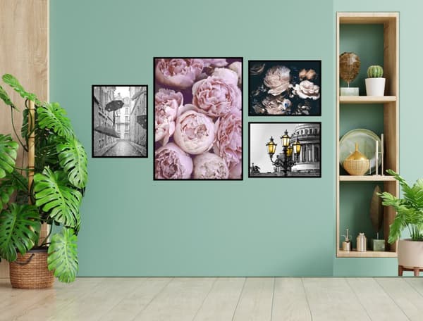 Posters - Byggnader och blommor / set om 4