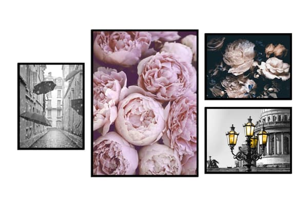 Posters - Byggnader och blommor / set om 4