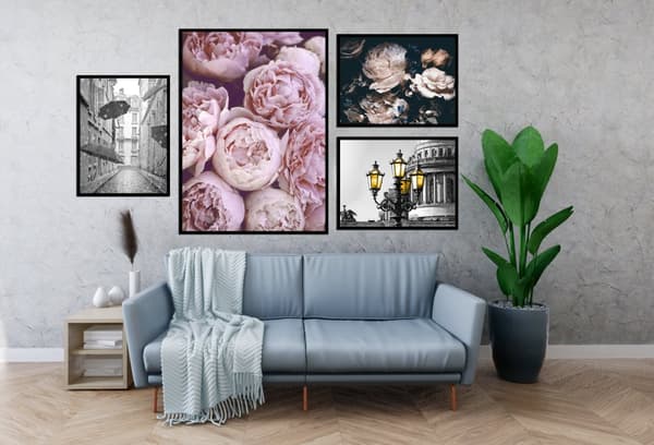 Posters - Byggnader och blommor / set om 4
