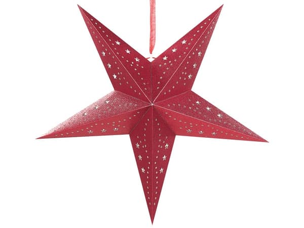 Sett med 2 adventsstjerner Rød Papir 45 cm Glitter LED-lys Hengende stjerner Julepynt Høytid Dekorasjon Tilbehør Belysning
