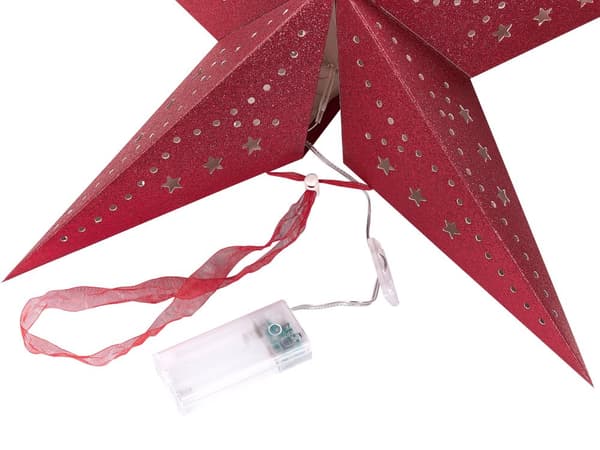 Sett med 2 adventsstjerner Rød Papir 45 cm Glitter LED-lys Hengende stjerner Julepynt Høytid Dekorasjon Tilbehør Belysning