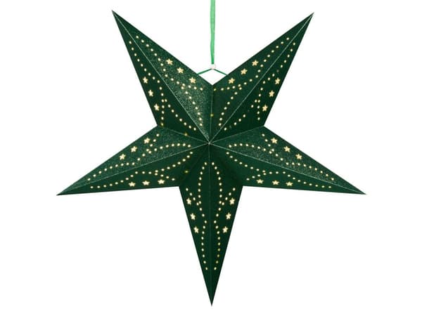 Sett med 2 adventsstjerner Grønn Papir 60 cm Glitter LED-lys Hengende stjerner Julepynt Høytid Dekorasjon Tilbehør Belysning