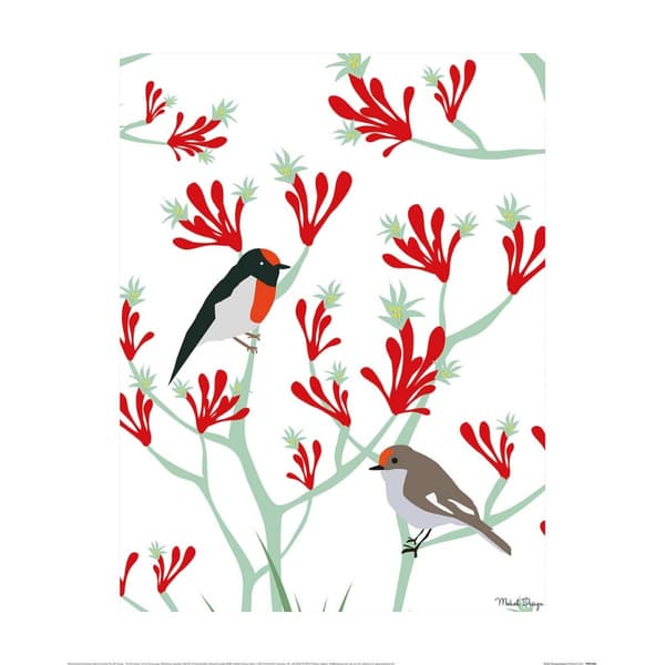 Mokoh Robin Kangaroopaw Print White/Red/Green 40cm x 30cm