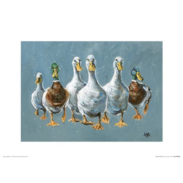 Louise Brown Reservoir Ducks Print Blue/White/Brown 30cm x 40cm