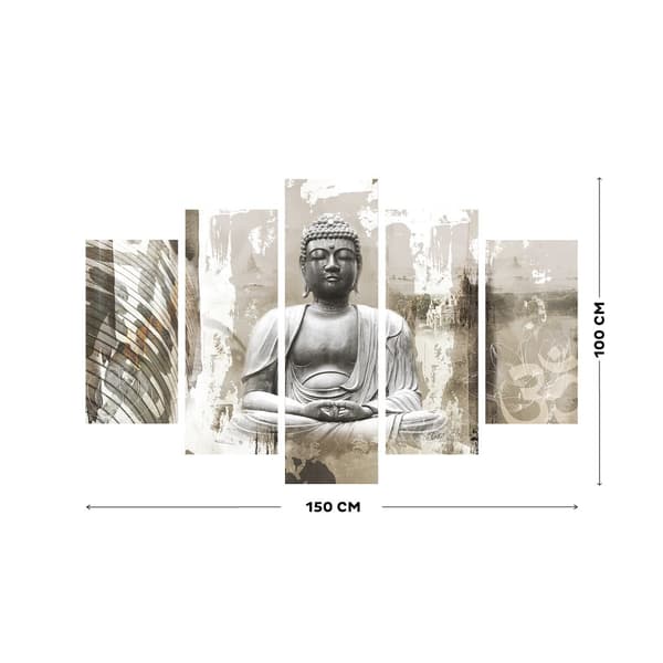 Art for the Home - Lærredssæt med 5 - Buddha - Beige - 150x100 cm