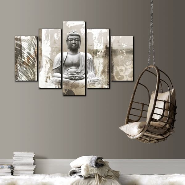 Art for the Home - Lærredssæt med 5 - Buddha - Beige - 150x100 cm
