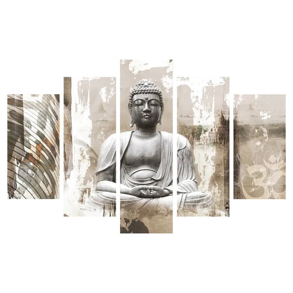 Art for the Home - Lærredssæt med 5 - Buddha - Beige - 150x100 cm