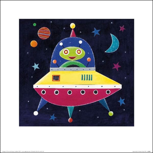 Simon Hart Spaceship II Print Navy/Yellow/Red 30cm x 30cm