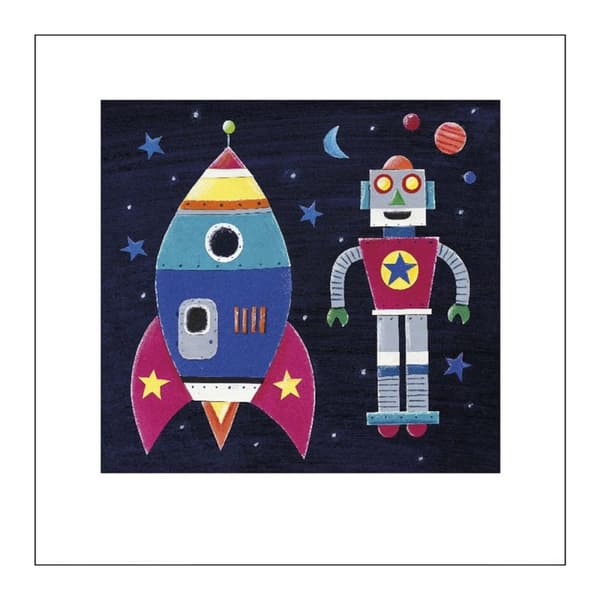 Simon Hart Paper Rocket Print Navy/Blue/Pink 30cm x 30cm