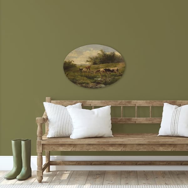 Art for the Home - Lærred Oval - Køer ved en vandpyt - 50x70cm