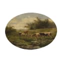 Miniatyrbillede 1 af 5: Art for the Home - Lærred Oval - Køer ved en vandpyt - 50x70cm