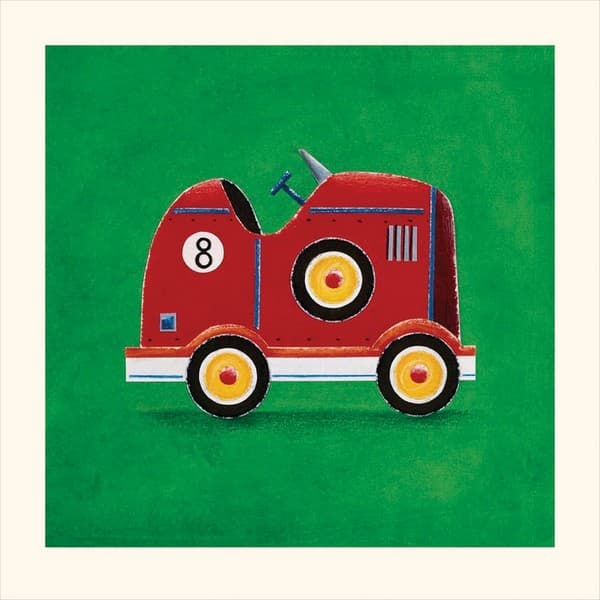 Simon Hart Red Racing Car-Number 8 Print Green/Red/White 40cm x 40cm